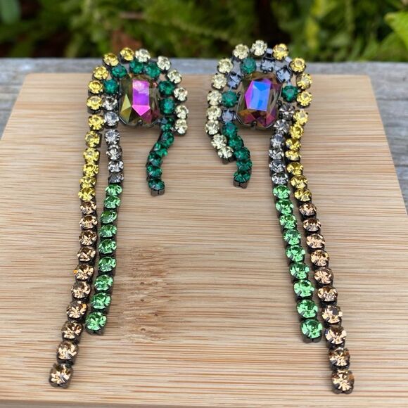 DEMARSON Divinia Multi-Color Waterfall Crystal Pierced Earrings Studs Designer - Picture 6 of 9